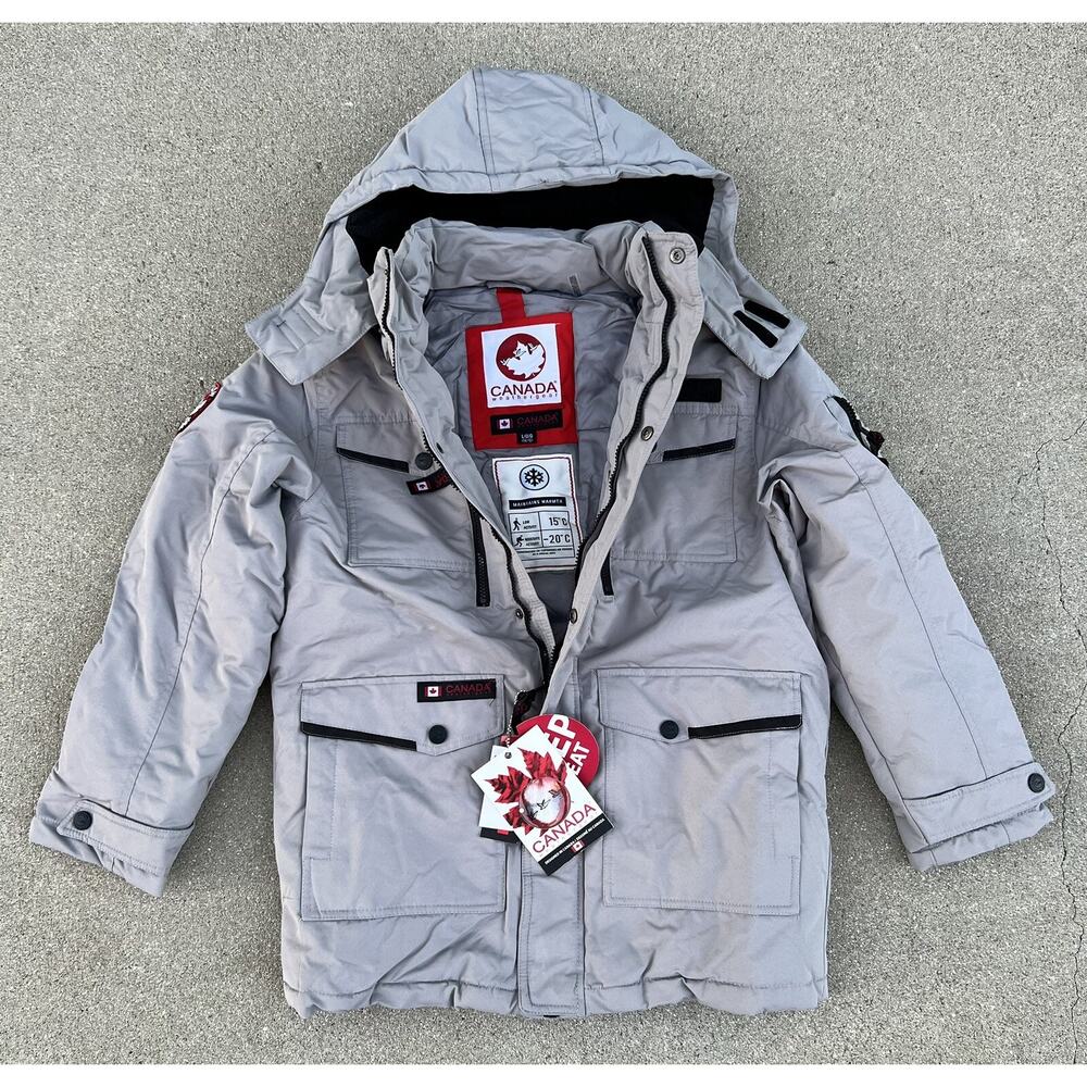 Canada Parka Jacket Weather Gear Waterproof Grey Boys Size Large 14-16 Brand New